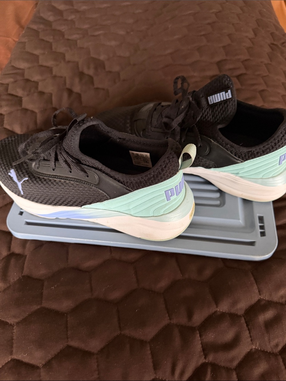 Puma Women’s Black Sneakers with Mint Heel and Lavender Logo